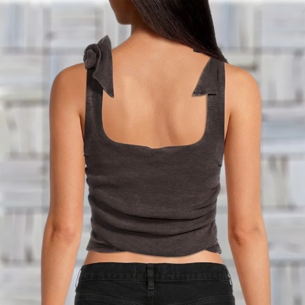 FREE PEOPLE Boulevard Tie-Strap Ruched Sides Tank Top-Black NWT/LG - Picture 2 of 11